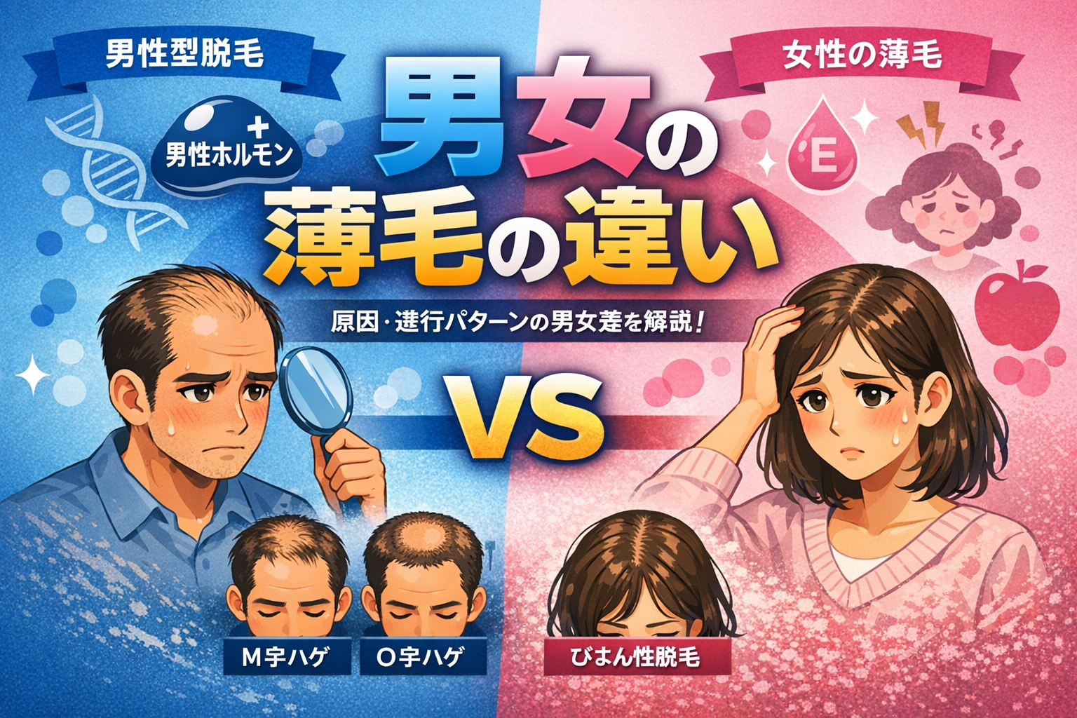【男女の薄毛の違い】原因から特徴、対策まで徹底解説