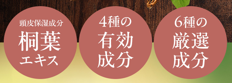 頭皮保湿成分 桐葉エキス 4種の有効成分 6種の厳選成分