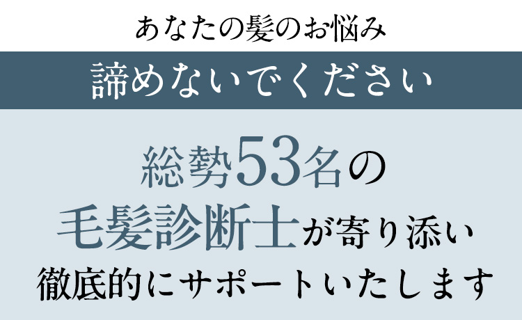 あなたの髪のお悩み諦めないでください 総勢53名の毛髪診断士が寄り添い徹底的にサポートいたします